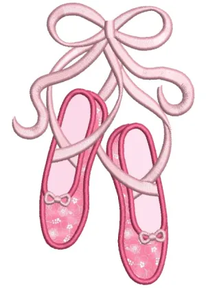 Ballet Shoes Applique with ribbons Machine Embroidery Digitized Design Pattern