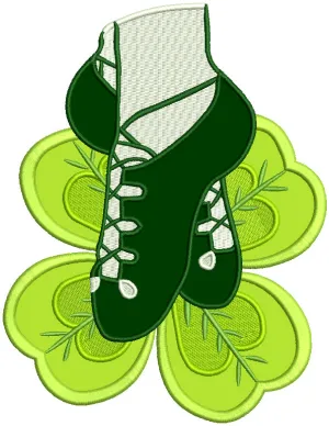 Ballet Shoes Shamrock St. Patrick's Day Applique Machine Embroidery Design Digitized Pattern