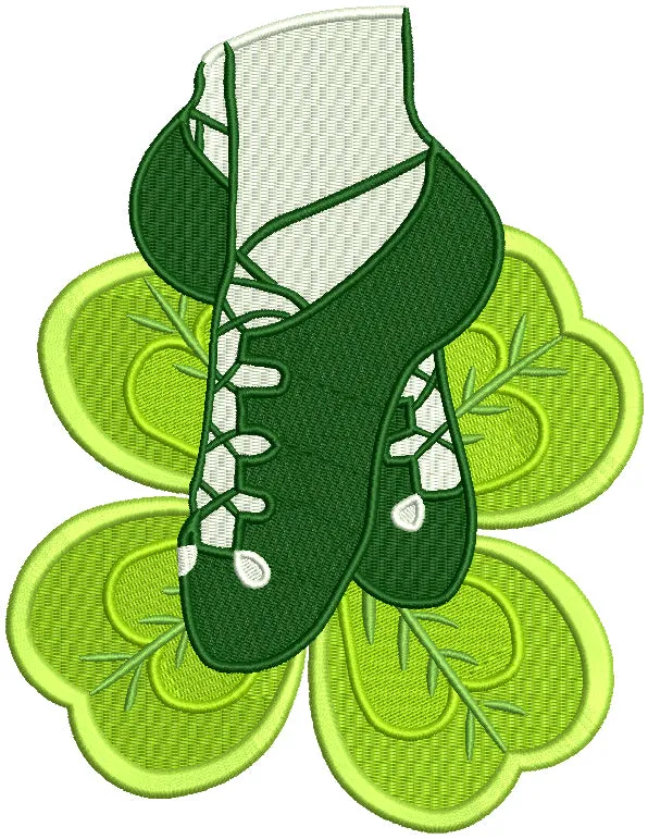 Ballet Shoes Shamrock St. Patrick's Day Filled Machine Embroidery Design Digitized Pattern