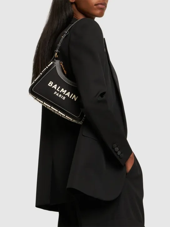 Balmain   B-Army canvas &amp; leather shoulder bag 