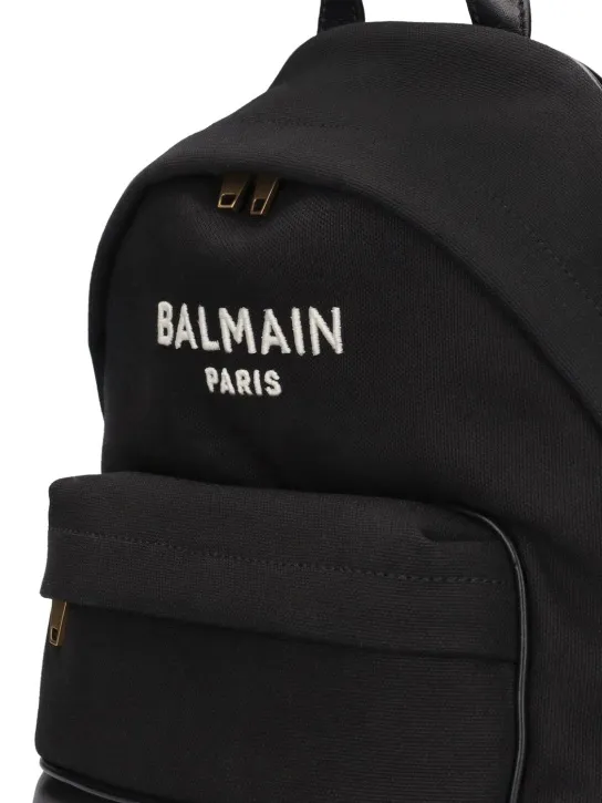 Balmain   Cotton canvas &amp; leather backpack 