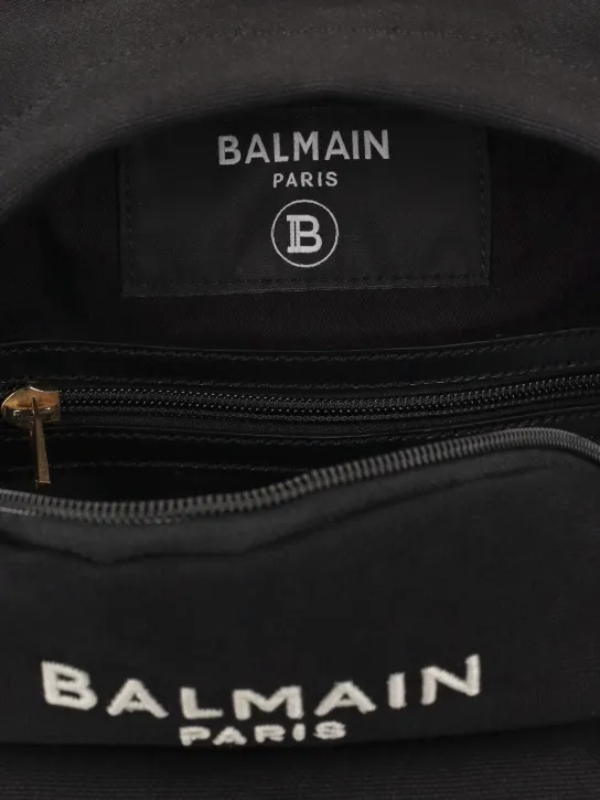 Balmain   Cotton canvas &amp; leather backpack 