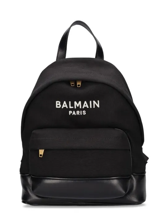 Balmain   Cotton canvas &amp; leather backpack 