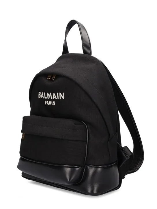 Balmain   Cotton canvas &amp; leather backpack 