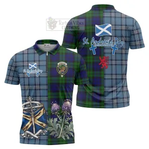 Bannatyne Tartan Zipper Polo Shirt Happy St. Andrew's Day Half Tartan Style