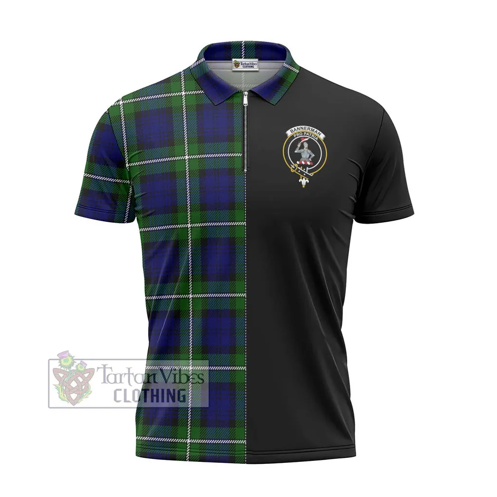 Bannerman Tartan Zipper Polo Shirt with Family Crest and Half Of Me Style