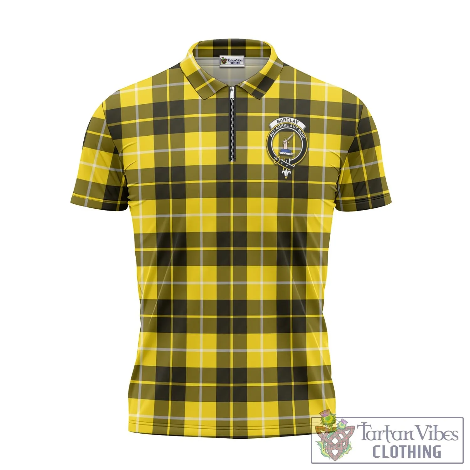 Barclay Dress Modern Tartan Zipper Polo Shirt with Family Crest