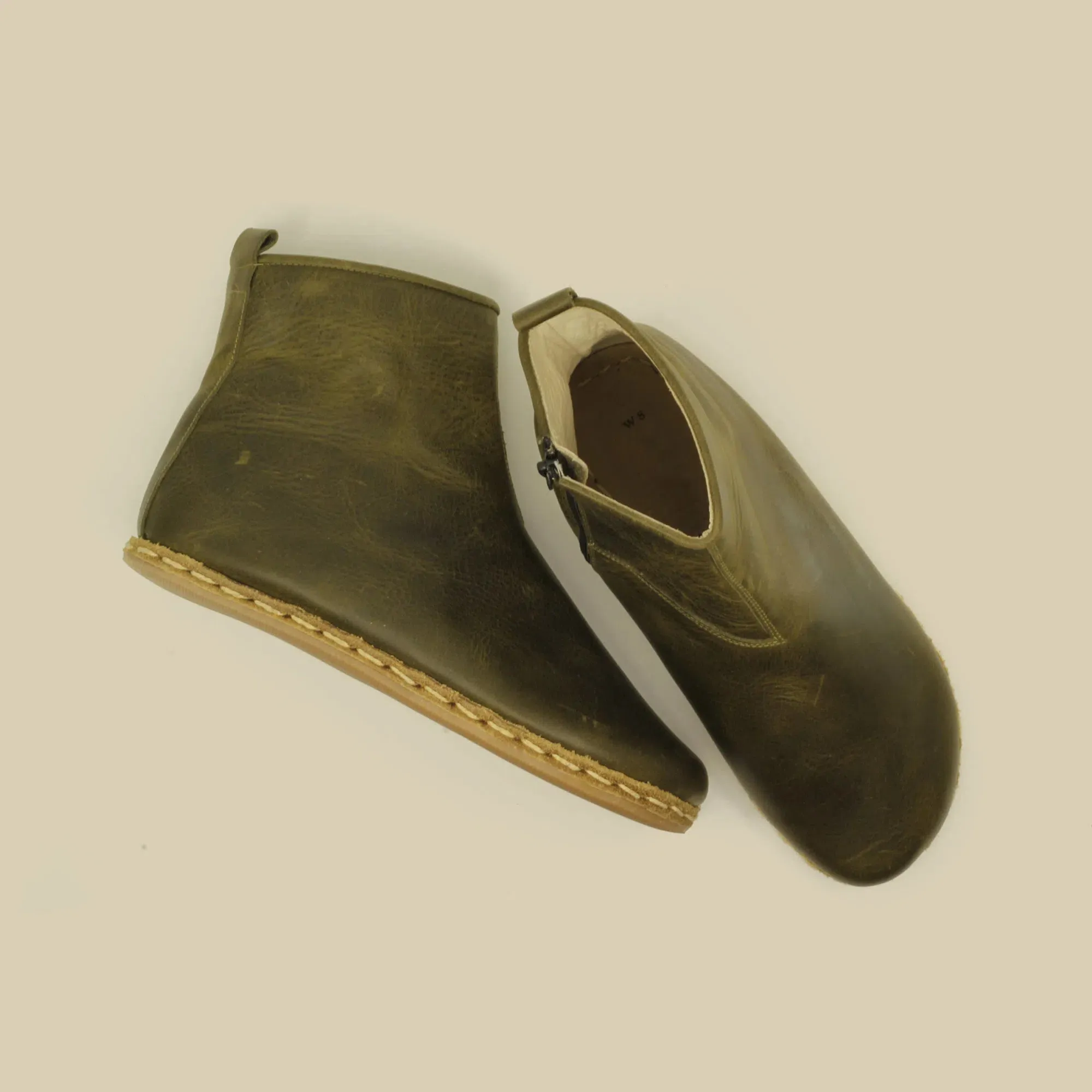 Barefoot Boots for Men with Zipper Olive Green