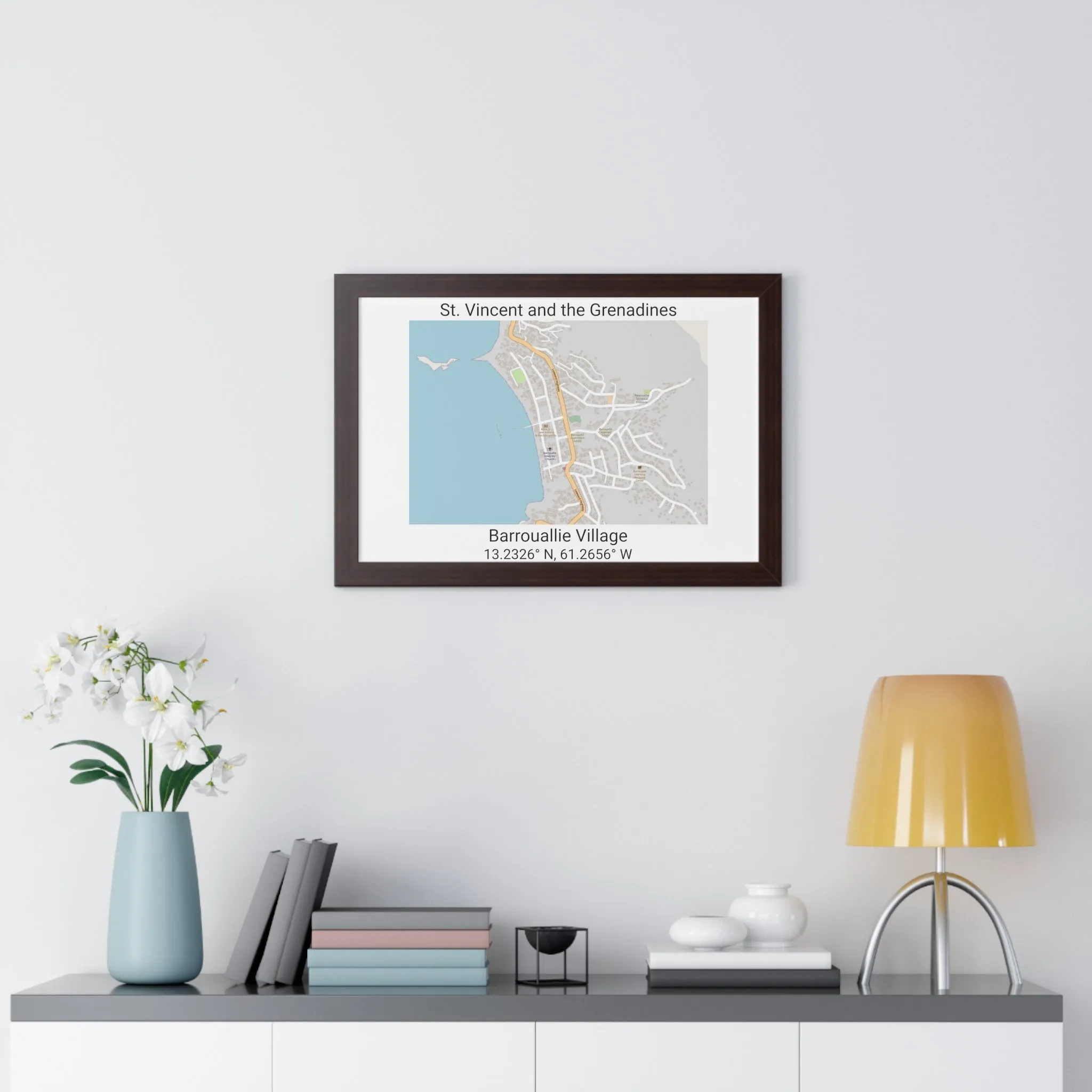 Barrouallie Village St. Vincent and the Grenadines Map Framed Print Poster, City Map Print Poster