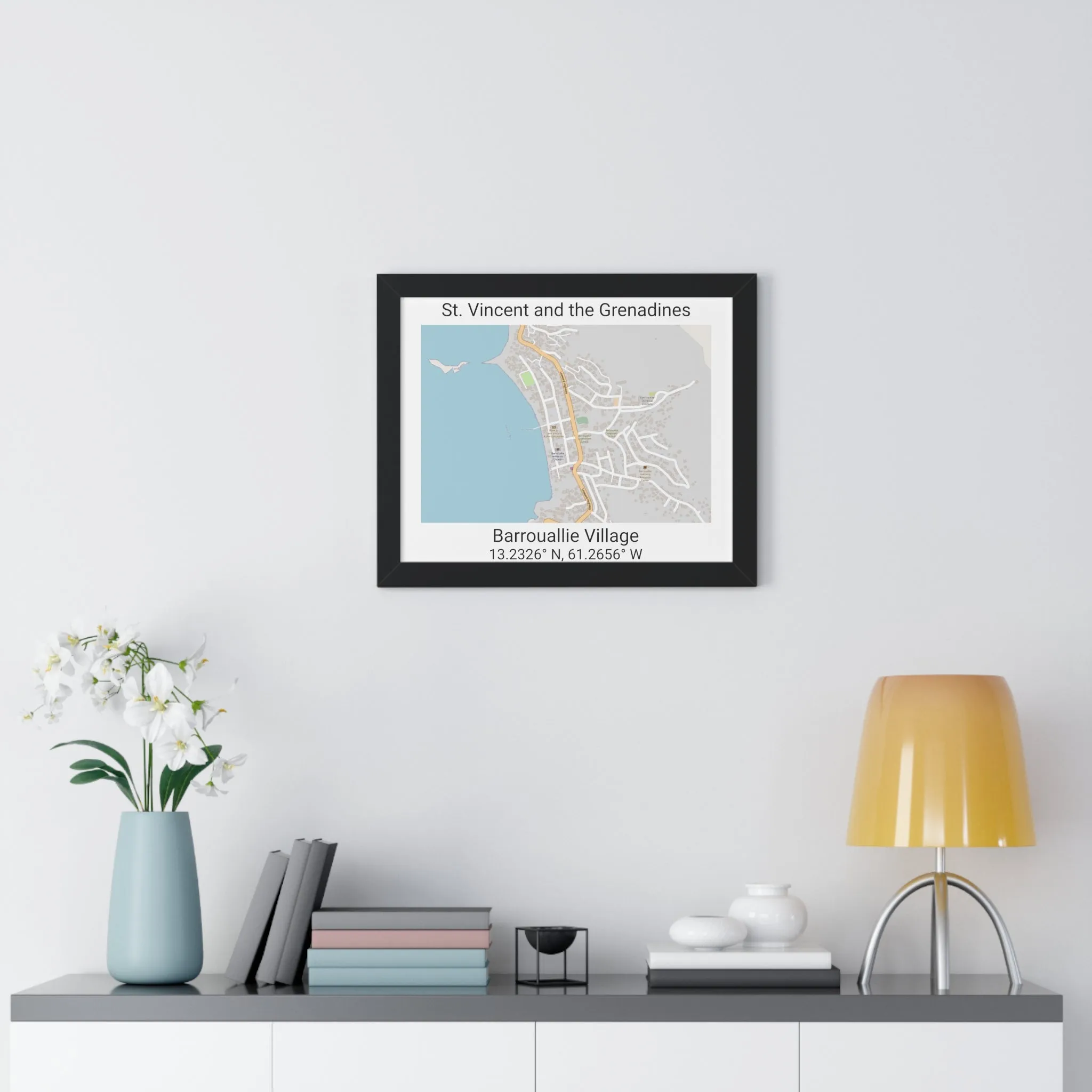 Barrouallie Village St. Vincent and the Grenadines Map Framed Print Poster, City Map Print Poster