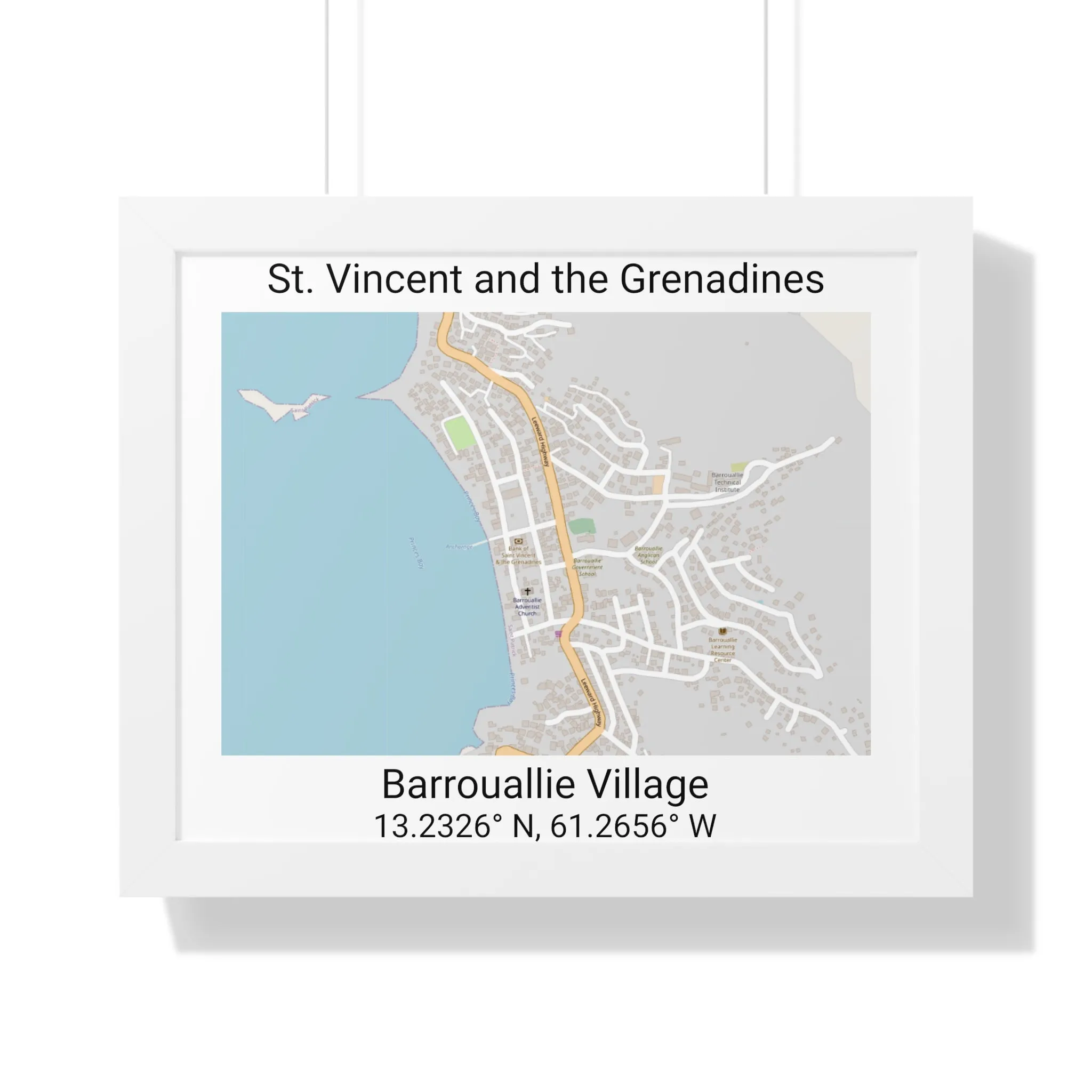 Barrouallie Village St. Vincent and the Grenadines Map Framed Print Poster, City Map Print Poster