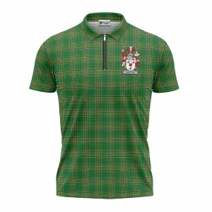 Barton Irish Clan Tartan Zipper Polo Shirt with Coat of Arms