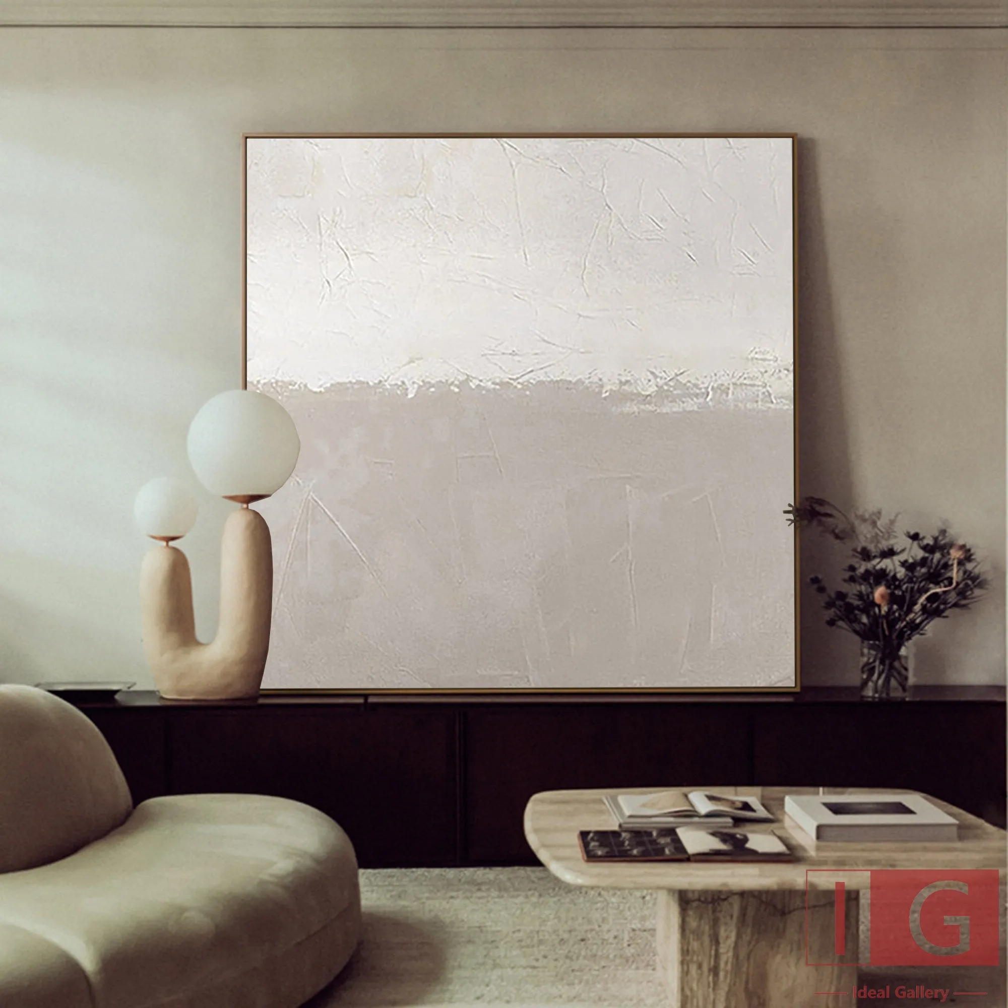 Beige And White Beige Minimalist Painting Beige And White Canvas Art Qp045