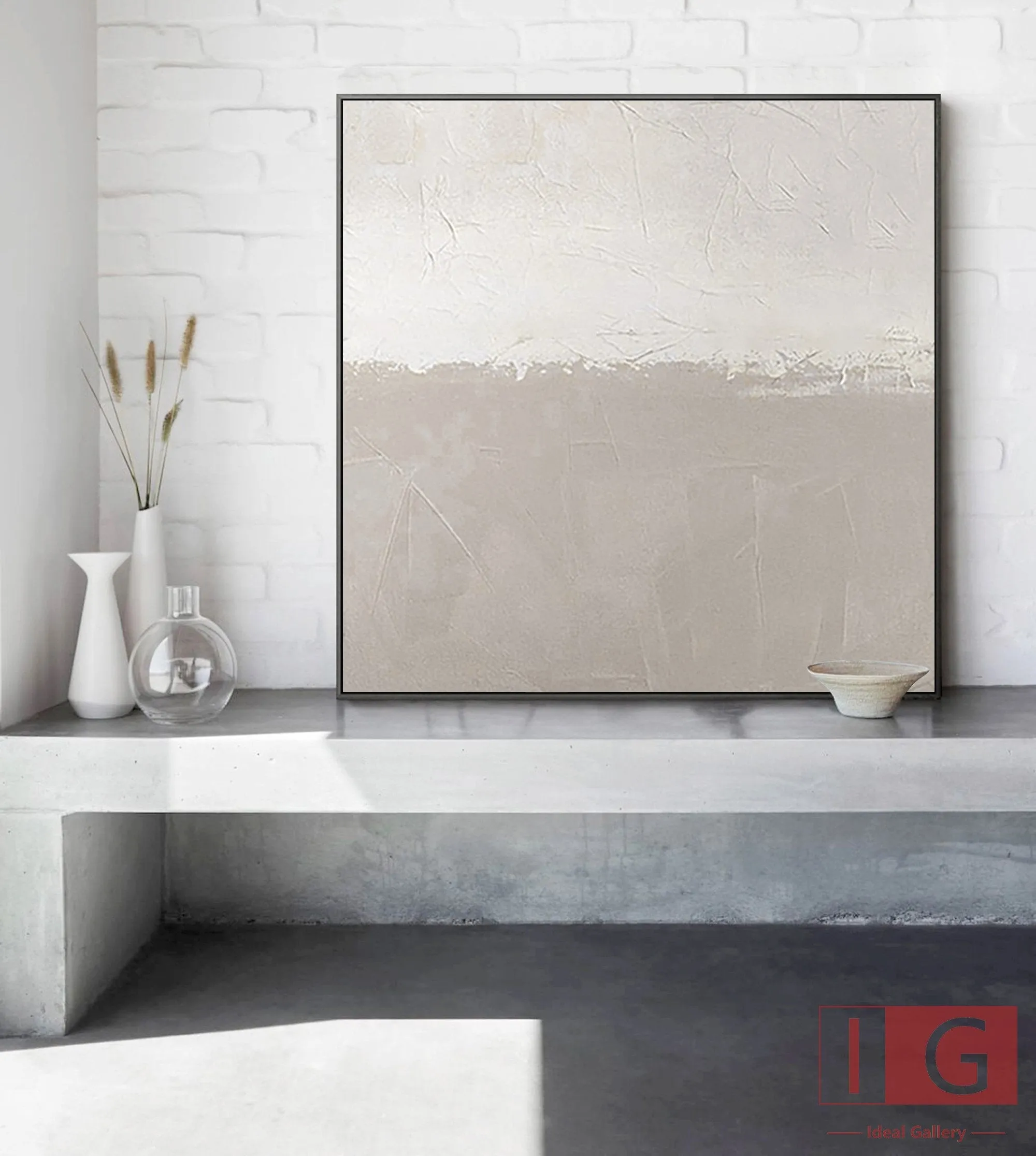 Beige And White Beige Minimalist Painting Beige And White Canvas Art Qp045