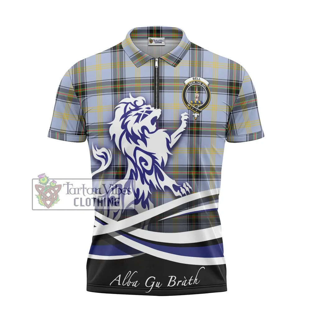 Bell Tartan Zipper Polo Shirt with Alba Gu Brath Regal Lion Emblem