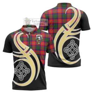 Belsches Tartan Zipper Polo Shirt with Family Crest and Celtic Symbol Style