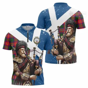 Belshes (Belsches) Tartan Zipper Polo Shirt with Family Crest Scottish Bagpiper Vibes