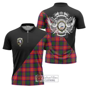 Belshes Tartan Zipper Polo Shirt with Family Crest and Military Logo Style