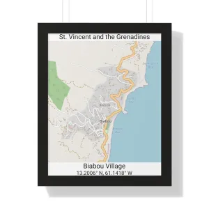 Biabou St. Vincent and the Grenadines Map Framed Print Poster