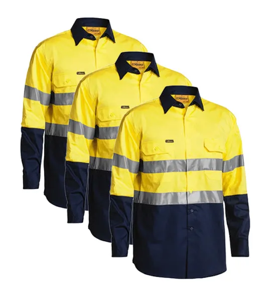 Bisley 2 Tone Hi Vis Gusset Cuff Shirt 3M Reflective Tape BS6896-1 (Pack of 3)