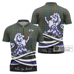 Bisset Tartan Zipper Polo Shirt with Alba Gu Brath Regal Lion Emblem