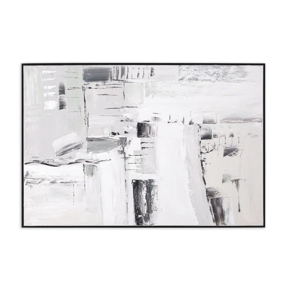 Black & White Modern Contemporary Framed Hand Painted Canvas