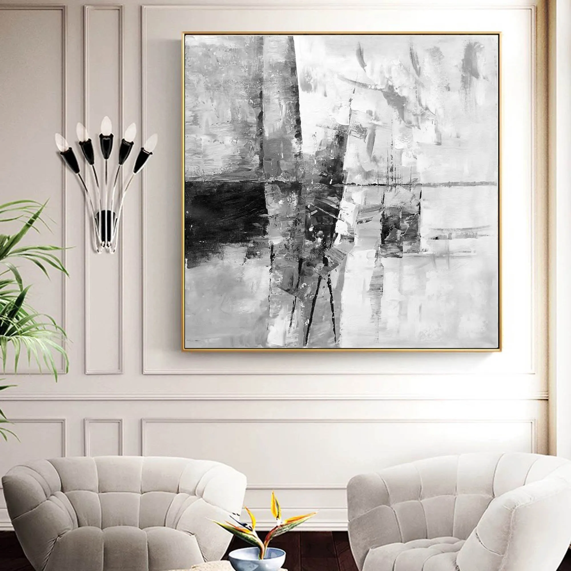 Black And White Abstract Painting Large Painting Living Room Op085