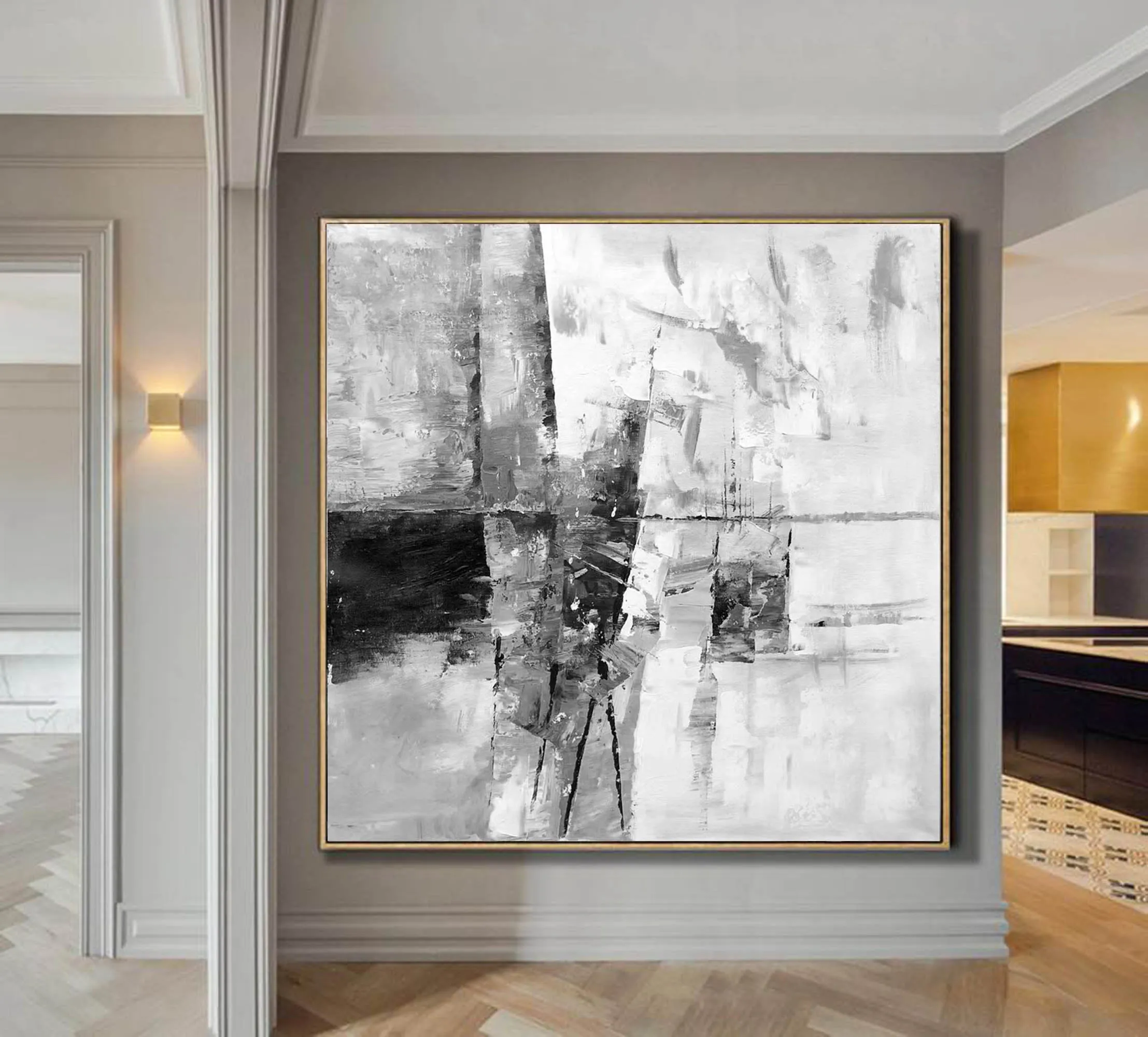 Black And White Abstract Painting Large Painting Living Room Op085