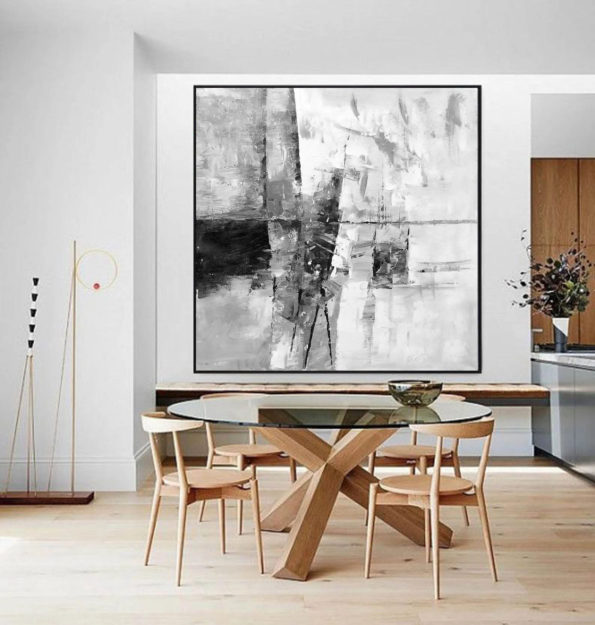 Black And White Abstract Painting Large Painting Living Room Op085