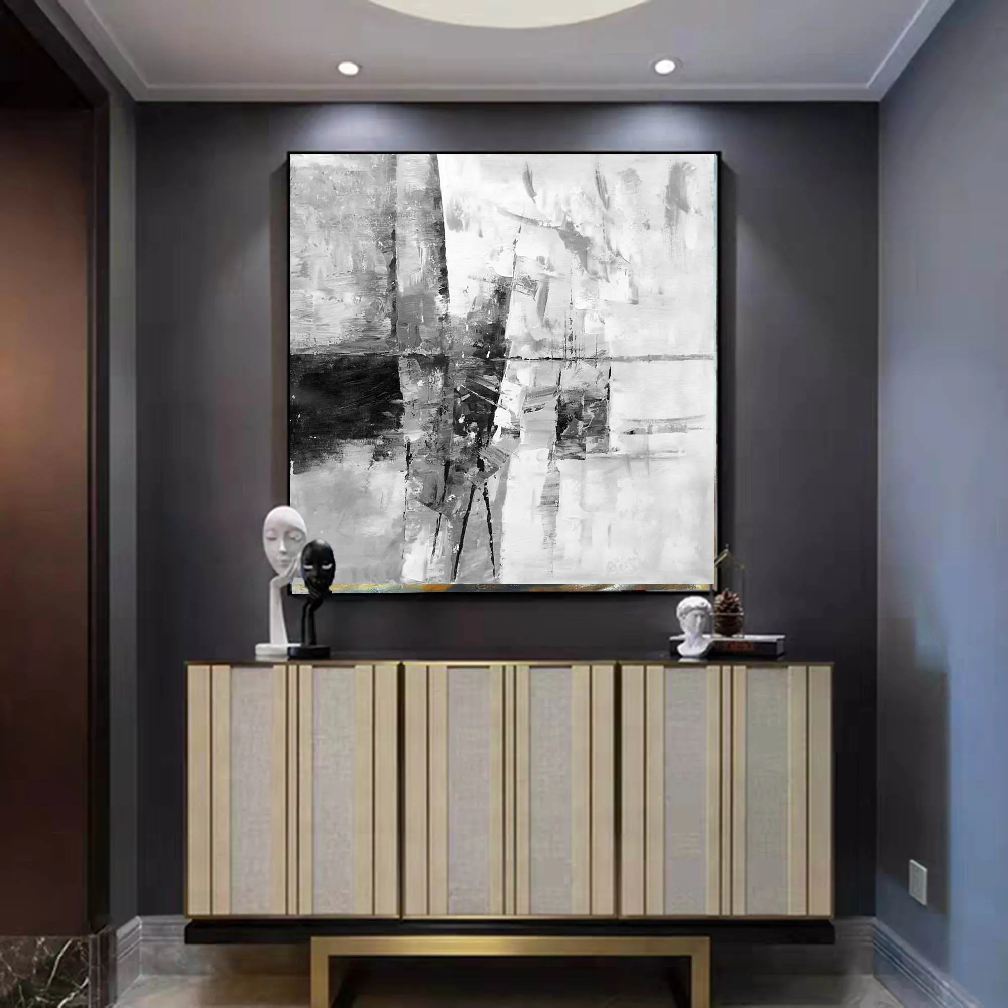 Black And White Abstract Painting Large Painting Living Room Op085