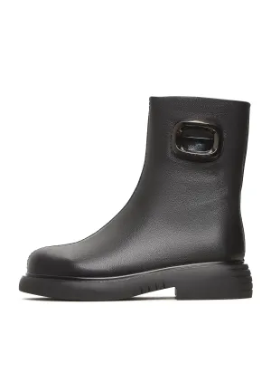 Black Leather Buckle Ankle Boots Doutzen - Black