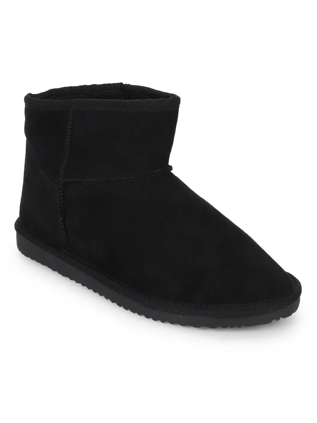 Black Micro Flat Snow Ankle Boots (TC-ST-1135-BLK)