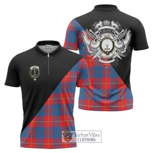 Blane Tartan Zipper Polo Shirt with Family Crest and Military Logo Style