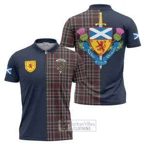 Borthwick Tartan Zipper Polo Shirt Alba with Scottish Lion Royal Arm Half Style