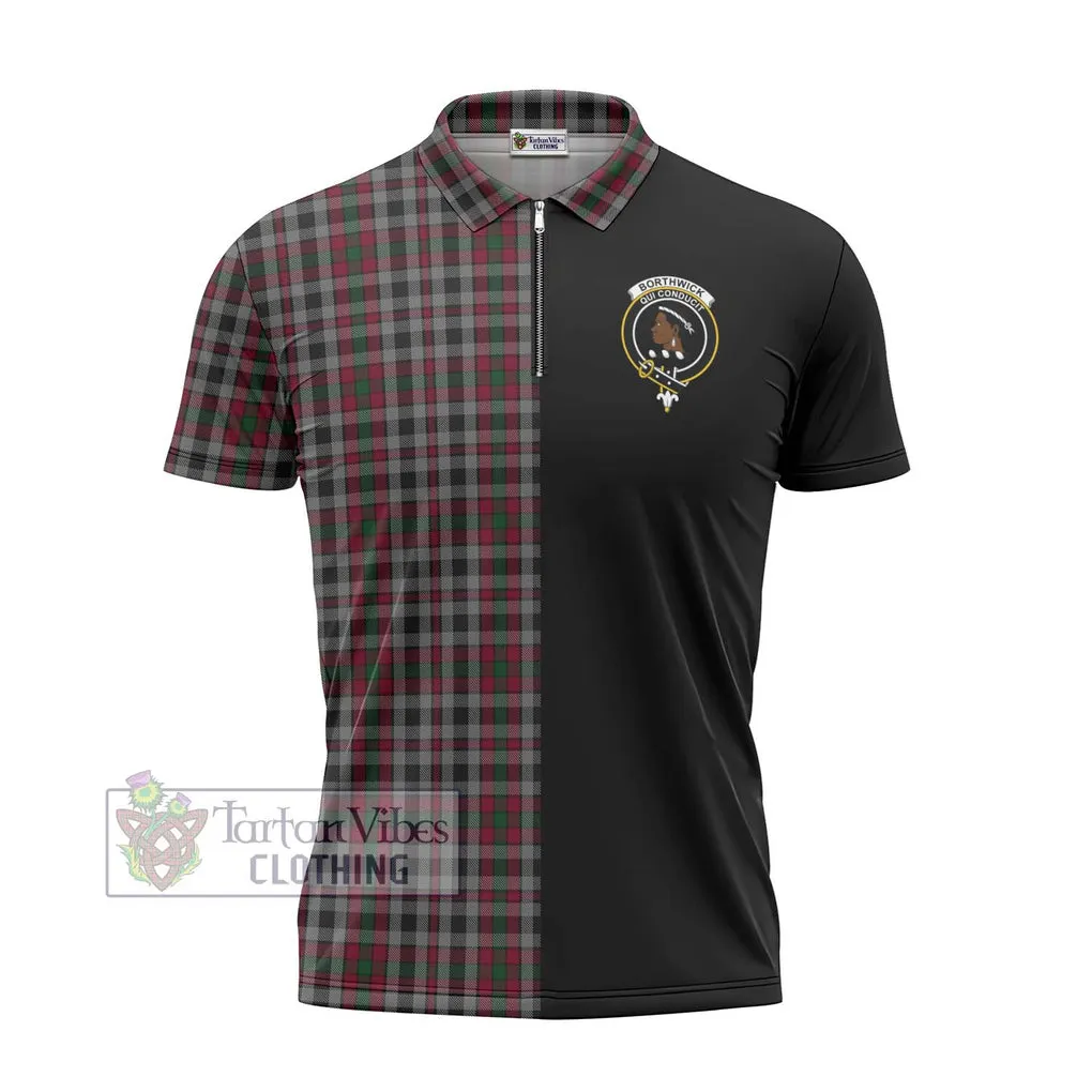 Borthwick Tartan Zipper Polo Shirt with Family Crest and Half Of Me Style