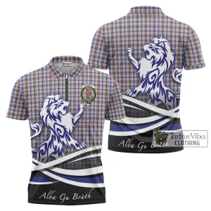 Boswell Tartan Zipper Polo Shirt with Alba Gu Brath Regal Lion Emblem