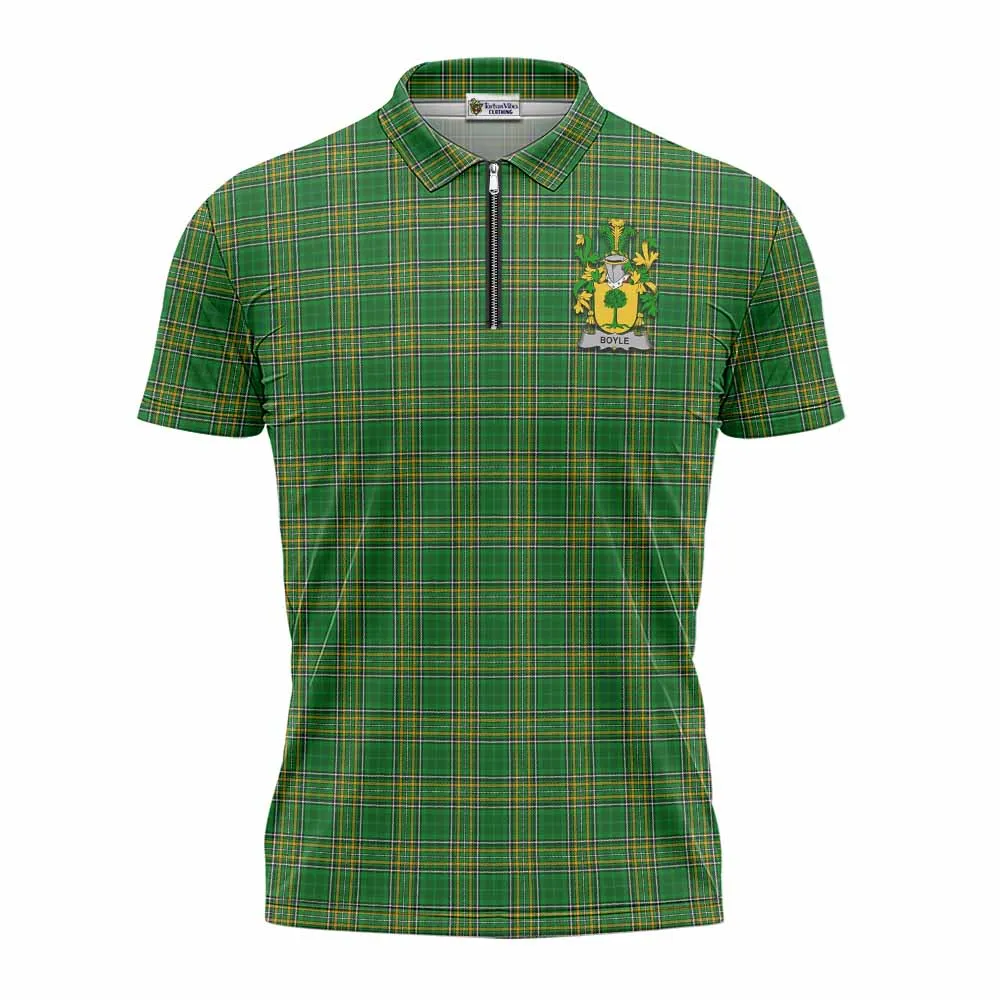 Boyle Irish Clan Tartan Zipper Polo Shirt with Coat of Arms