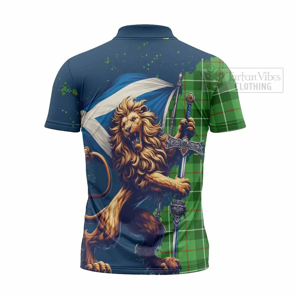 Boyle Tartan Family Crest Zipper Polo Shirt with Scottish Majestic Lion