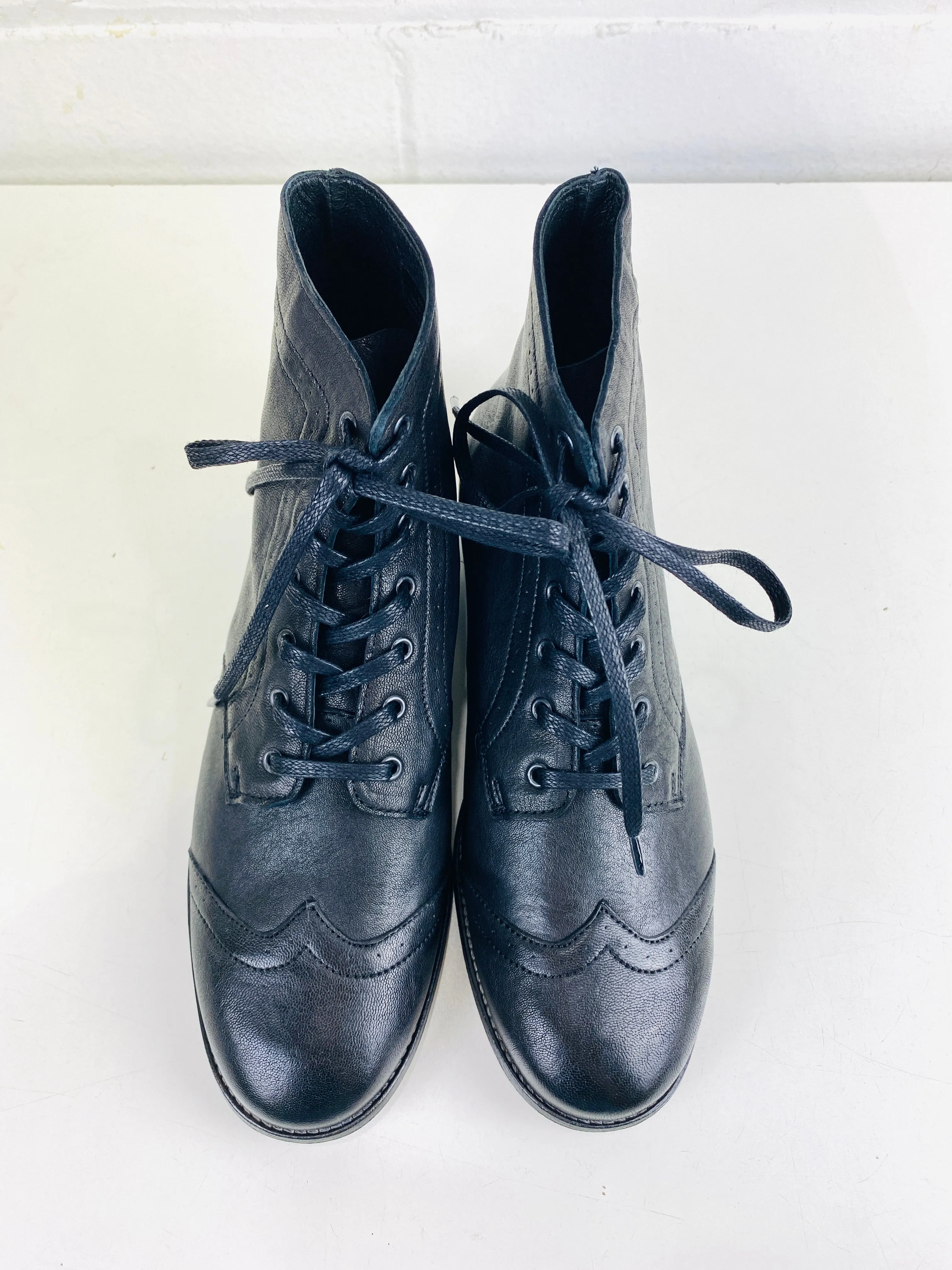 Boys' Period Repro Black Leather Wingtip Brogue Boots, Made in Portugal