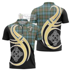 Brisbane Tartan Zipper Polo Shirt with Family Crest and Celtic Symbol Style