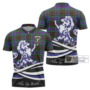 Brodie Hunting Modern Tartan Zipper Polo Shirt with Alba Gu Brath Regal Lion Emblem