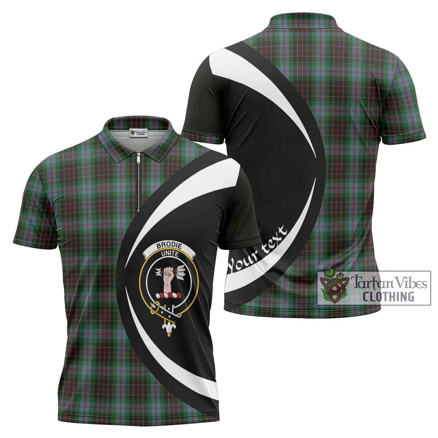 Brodie Hunting Tartan Zipper Polo Shirt with Family Crest Circle Style