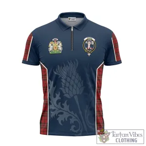 Brodie Tartan Zipper Polo Shirt with Family Crest and Scottish Thistle Vibes Sport Style