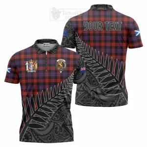 Brown (Broun) Crest Tartan Zipper Polo Shirt with New Zealand Silver Fern Half Style