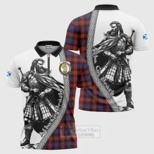 Brown (Broun) Tartan Clan Crest Zipper Polo Shirt with Highlander Warrior Celtic Style