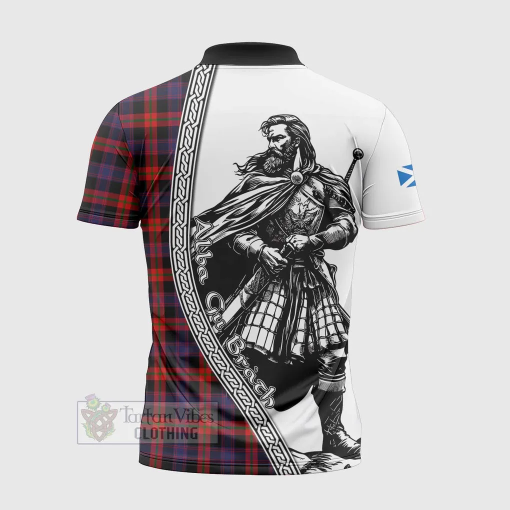 Brown (Broun) Tartan Clan Crest Zipper Polo Shirt with Highlander Warrior Celtic Style