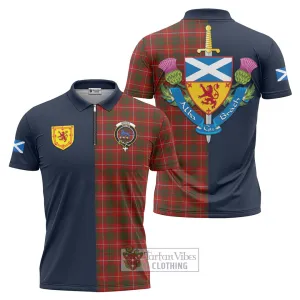 Bruce Tartan Zipper Polo Shirt Alba with Scottish Lion Royal Arm Half Style