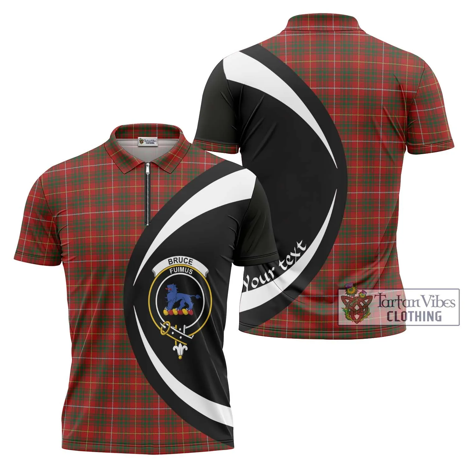 Bruce Tartan Zipper Polo Shirt with Family Crest Circle Style