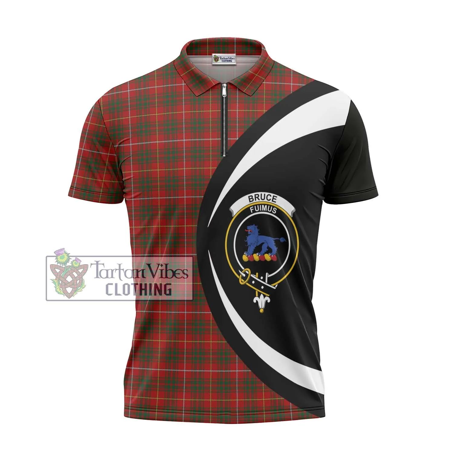 Bruce Tartan Zipper Polo Shirt with Family Crest Circle Style