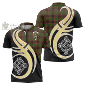 Buchan Tartan Zipper Polo Shirt with Family Crest and Celtic Symbol Style